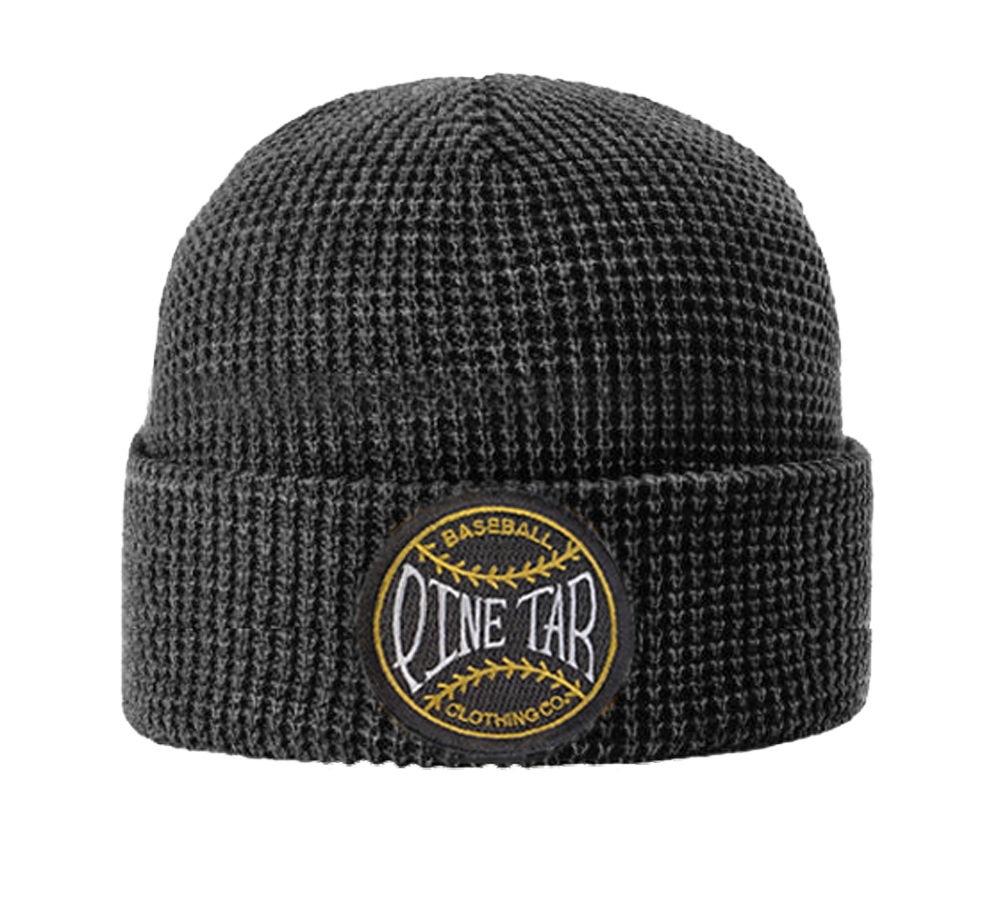 Pine Tar Waffle Knit Emblem Beanie Black